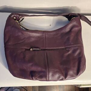 Tignanello Purple Large Shoulder Bag Zip Closure Gold Hardware Lined